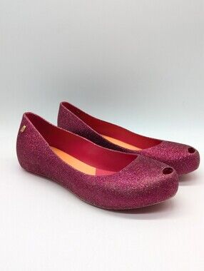 Melissa Ultra Girl Pink Glitter Plastic Rubber Ballet Flats 8